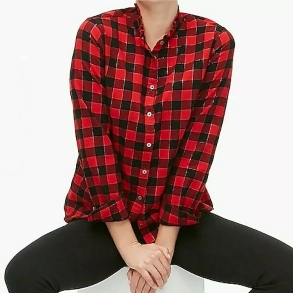 J CREW Buffalo Flannel Blouse Red Plaid Long Sleeve Preppy Buttoned Women’s Sz M - Picture 1 of 9